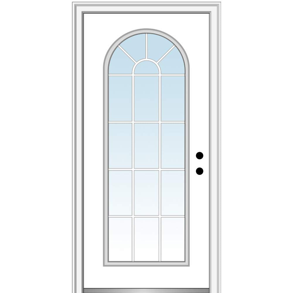Steel Primed Left Hand In-Swing Prehung Front Door Full Lite Round Top Clear Glass 36" x 80" A565