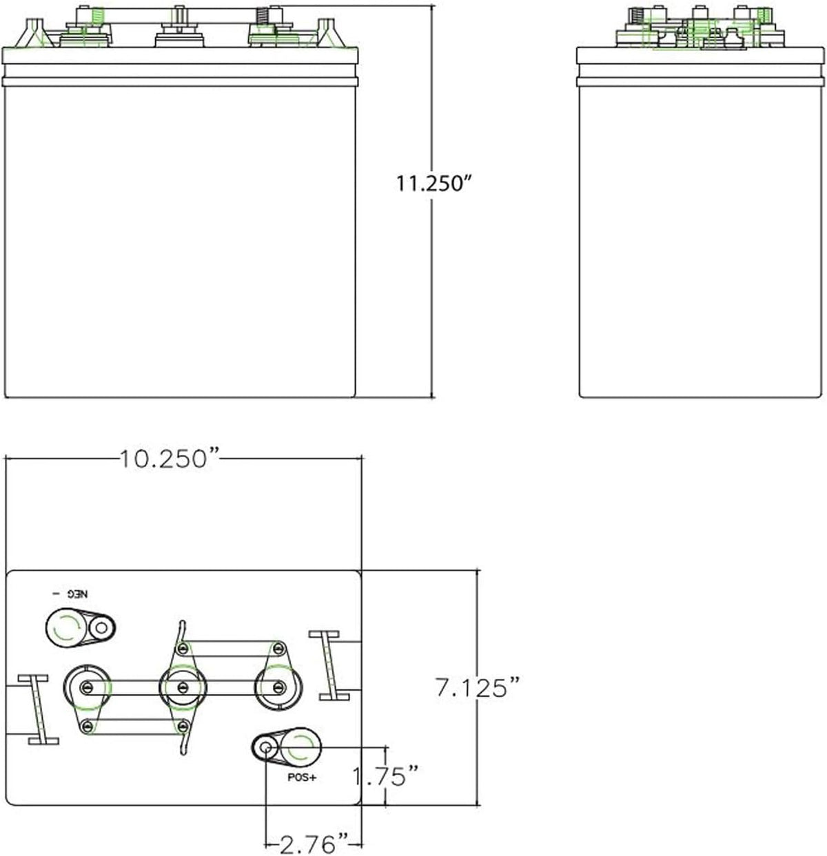 6 Volt 232 Ah Deep Cycle Battery Group Size GC2 L172