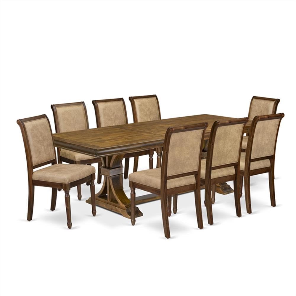 9-Piece Acacia Dining Set with 8 Upholstered Chairs S58765