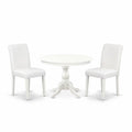 3 Piece Round Dining Table Set with 2 White Faux Leather Chairs O82076