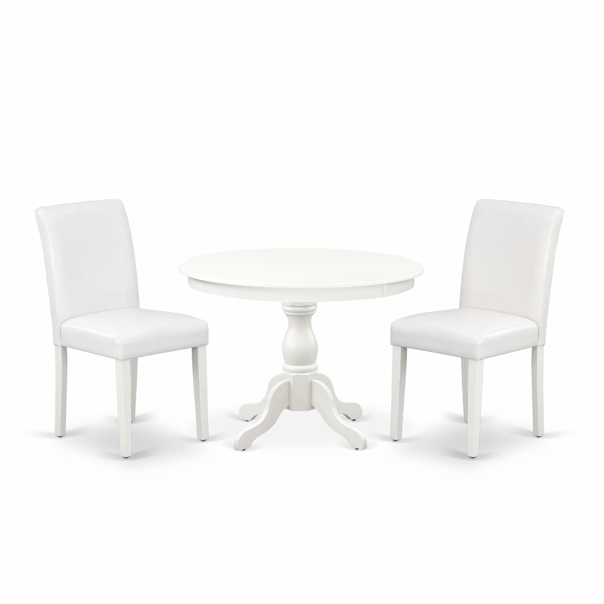 3 Piece Round Dining Table Set with 2 White Faux Leather Chairs O82076