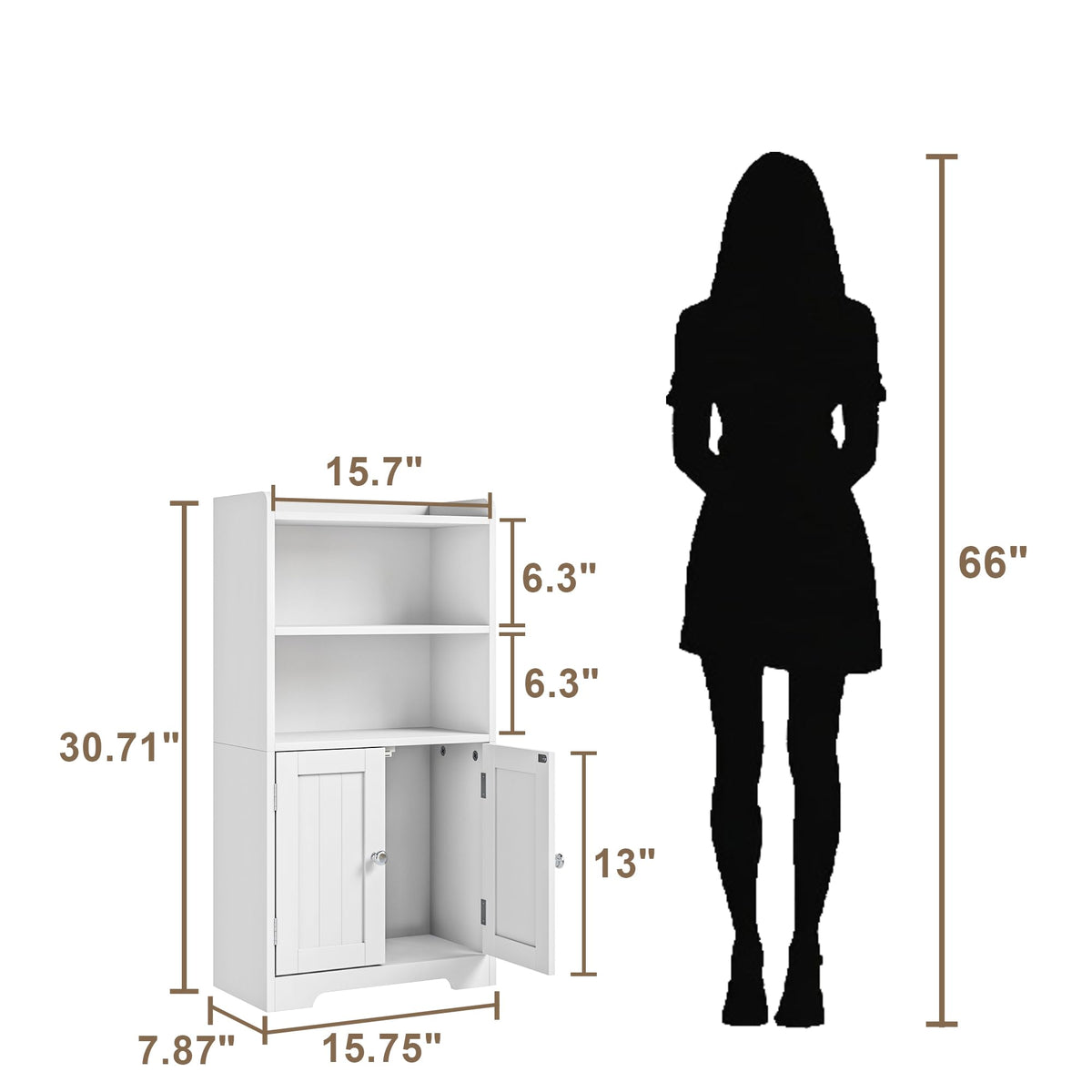 Small Bathroom Storage Cabinet with 2 Door and Shelves V9658
