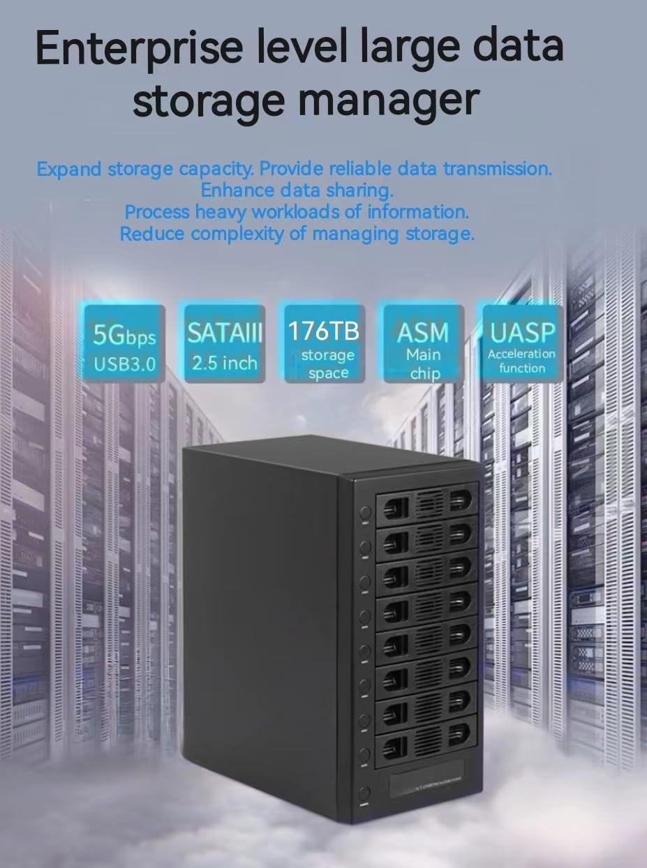 8 Bay Tool Less Hot Swap 2.5" 3.5" SATA USB 3.0 Enclosure K664409