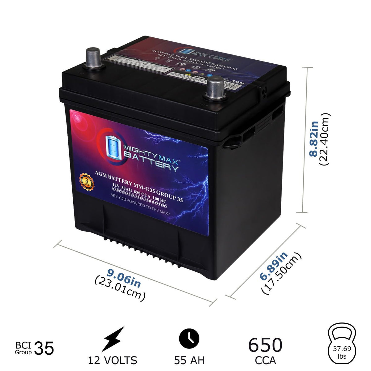 12V 55Ah AGM Replacement Battery C8387