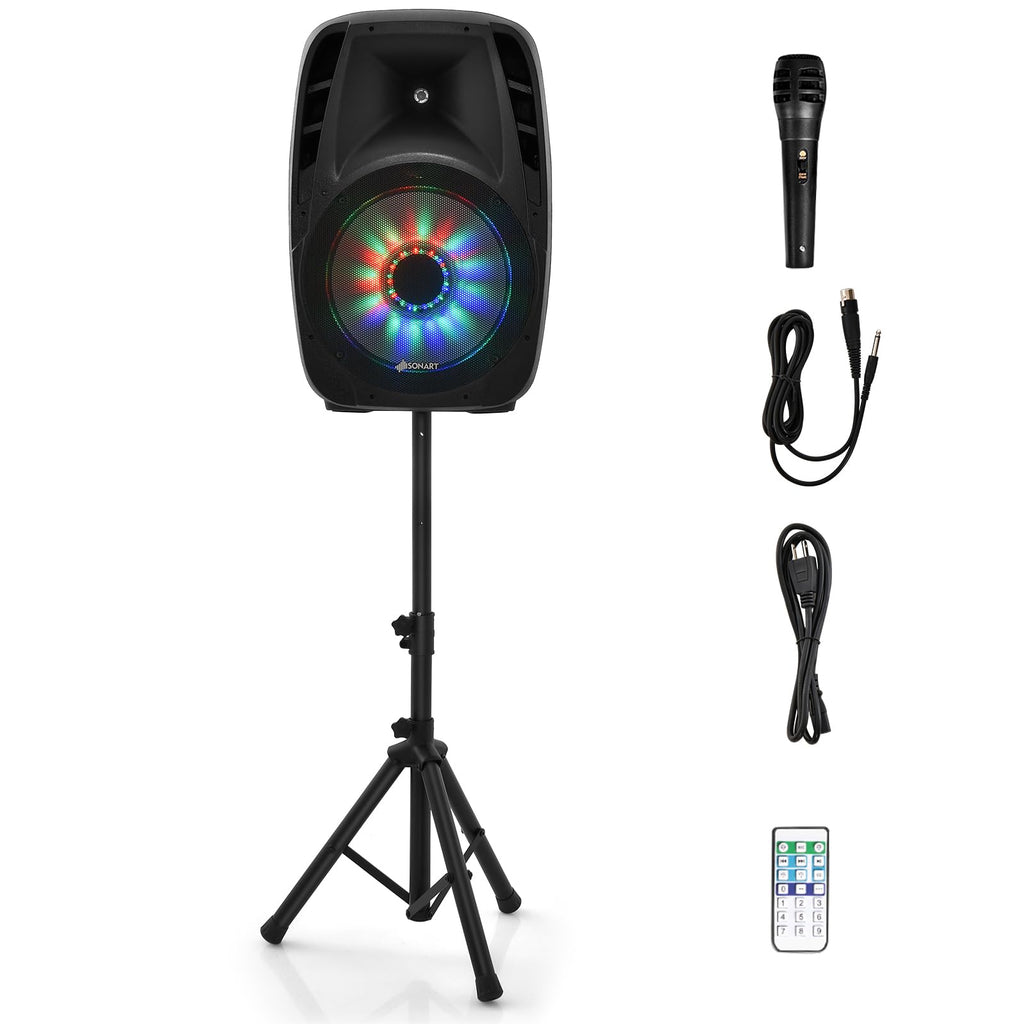 Portable 15" 1500W 2-Way Bluetooth PA Speaker System Set with Stand B9478