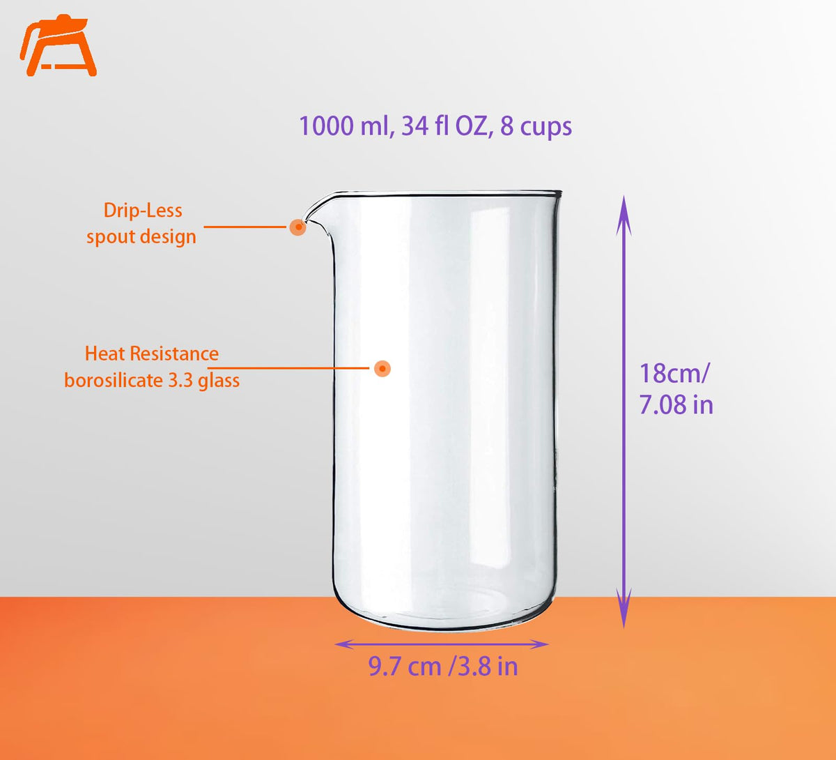 34oz Glass Carafe 8 Cup 1000ml D6689