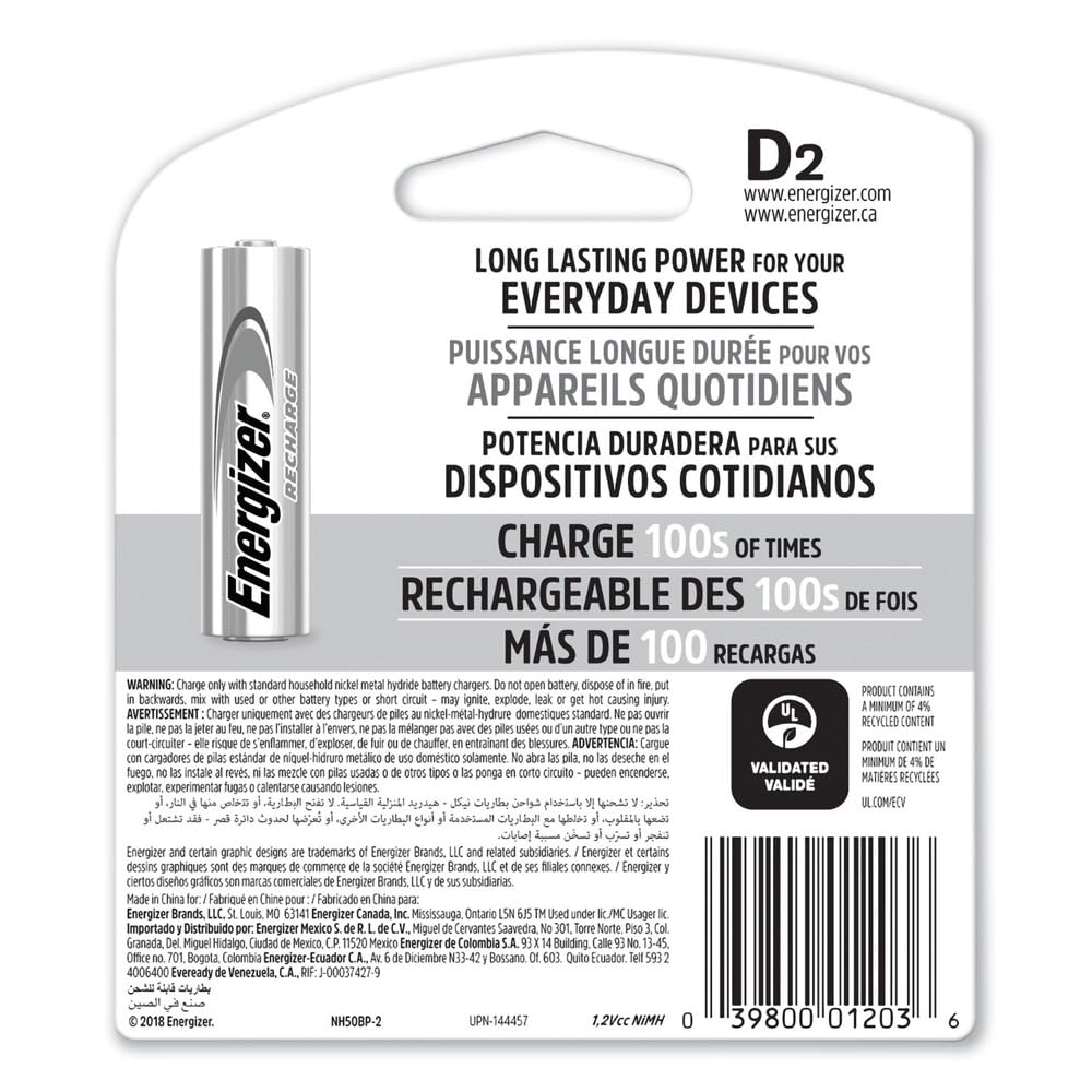 Rechargeable D Batteries 2-Count Pack of 2 H92559