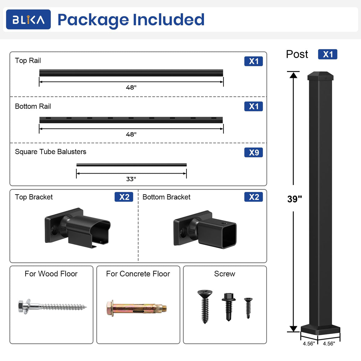 Aluminum Stair Railing Kit with Post, Matte Black Q2824