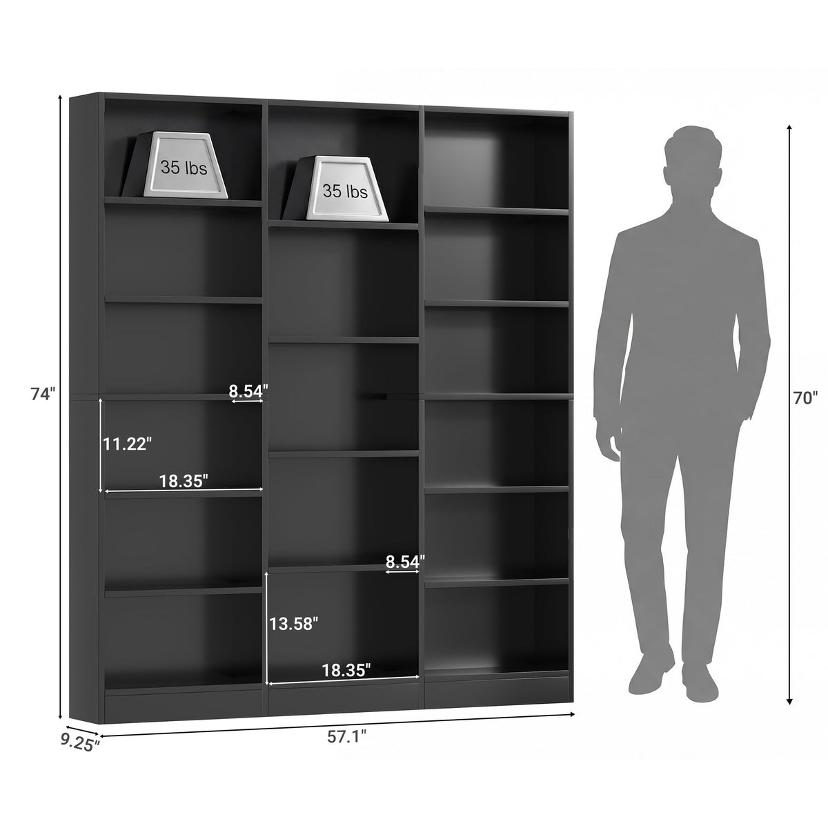 Black 6 Tier 17 Shelf Bookshelf N3626