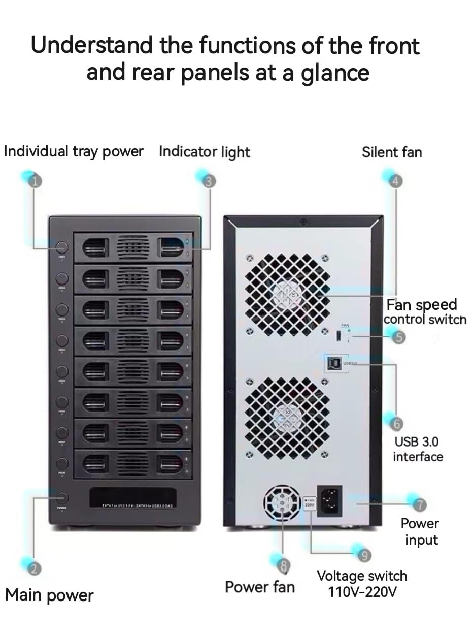 8 Bay Tool Less Hot Swap 2.5" 3.5" SATA USB 3.0 Enclosure K664409