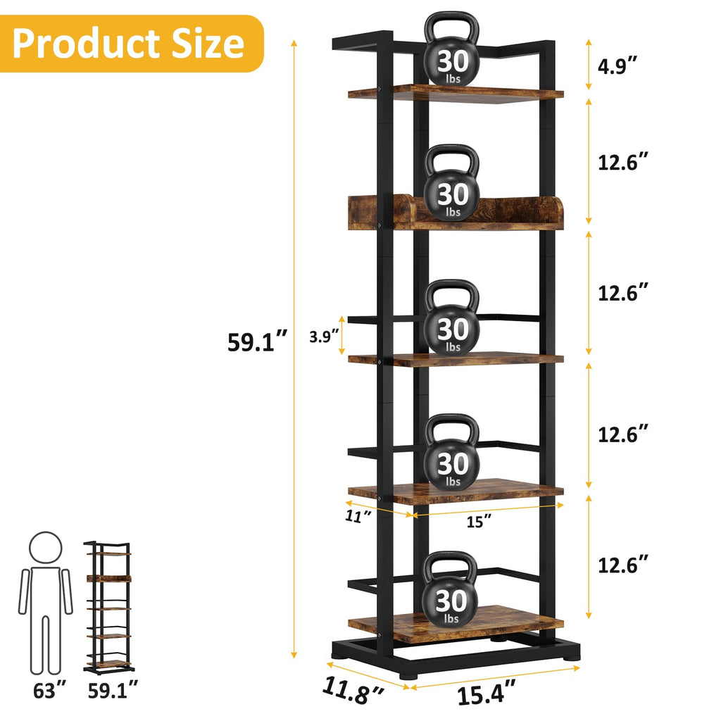 5 Tier Wood Bookcase with Metal Edge Protection W204