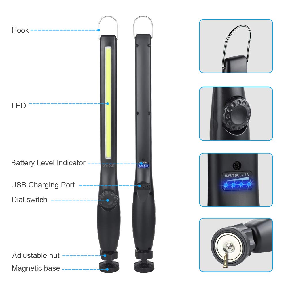 800 lumens 3300mAh Rechargeable Magnetic LED Work Light 2 Pack C93323