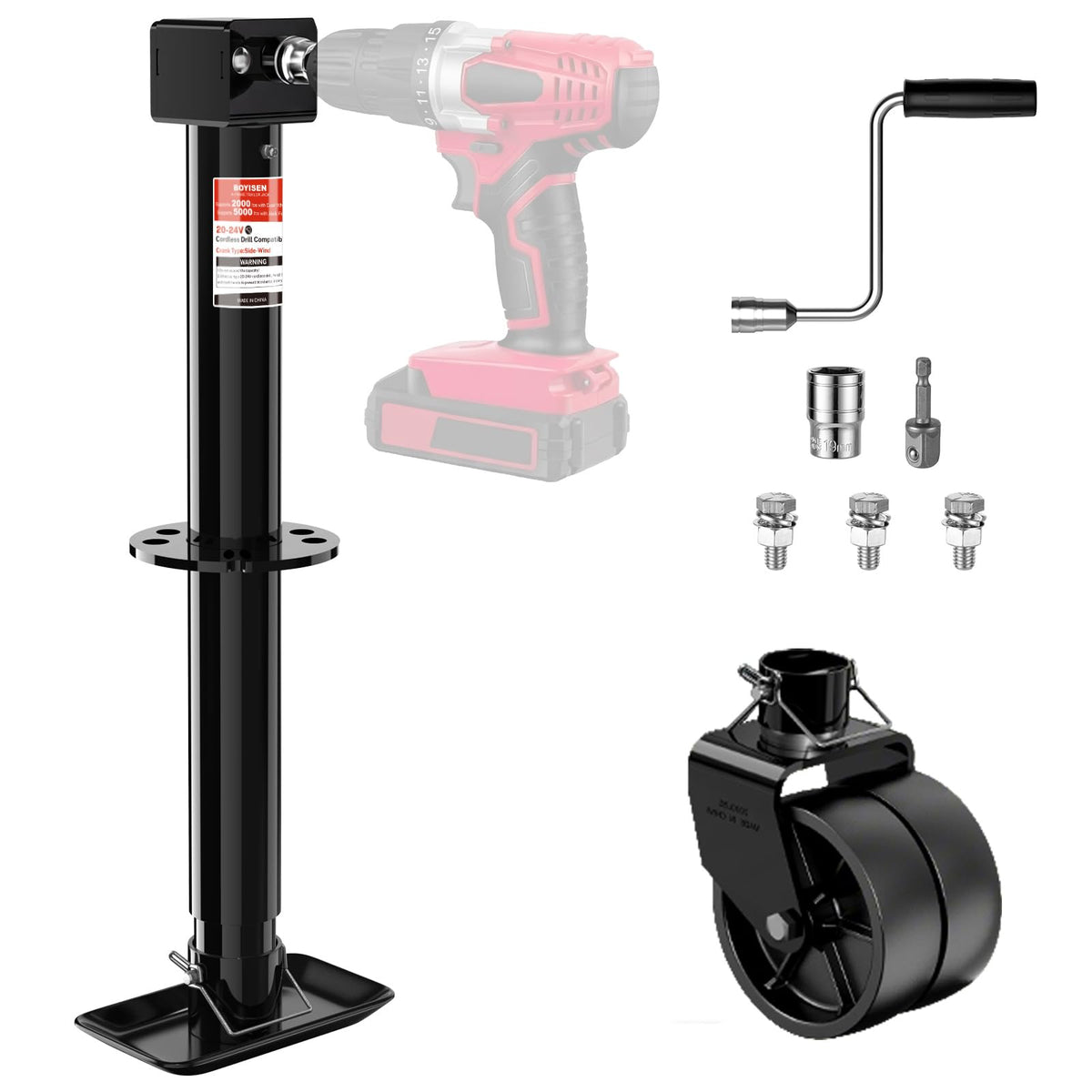 A-Frame Trailer Jack 2-in-1 5000lbs Foot Plate & 2000lbs Dual-Wheel A391230