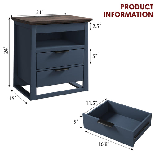 3 Drawer Nightstand with Charging Station and LED Lights Q353