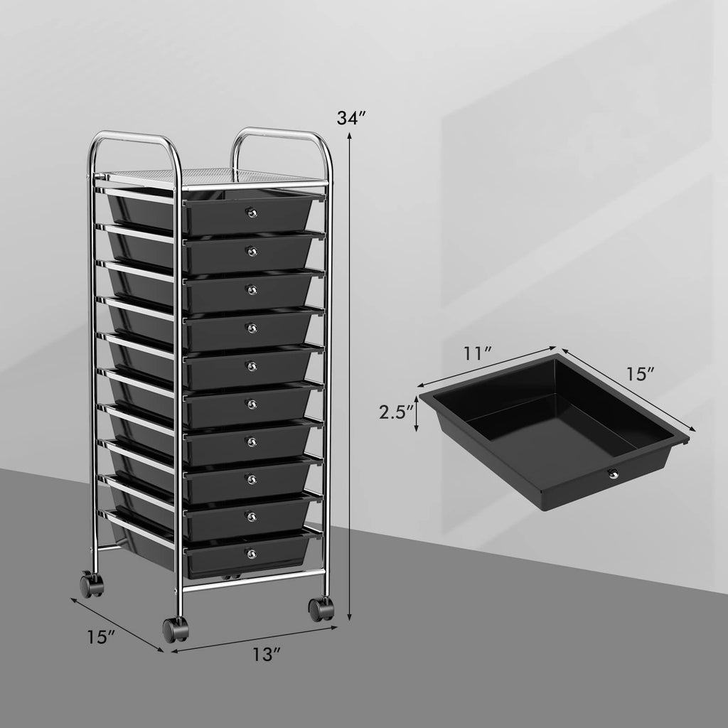 Rolling Utility Cart with 10 Drawers and Lockable Wheels U784920