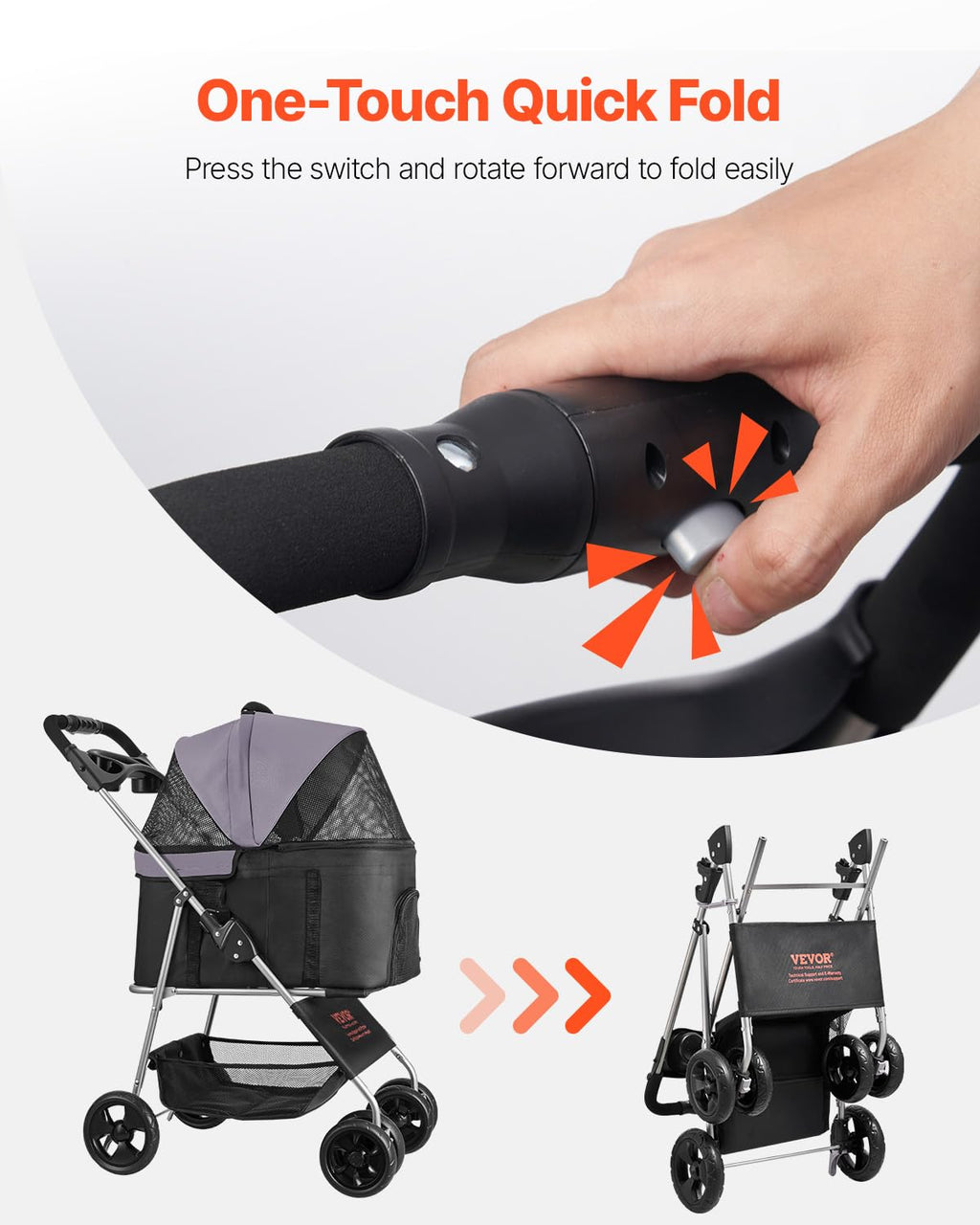 Foldable 4 Wheels Pet Stroller with Detachable Carrier D52565