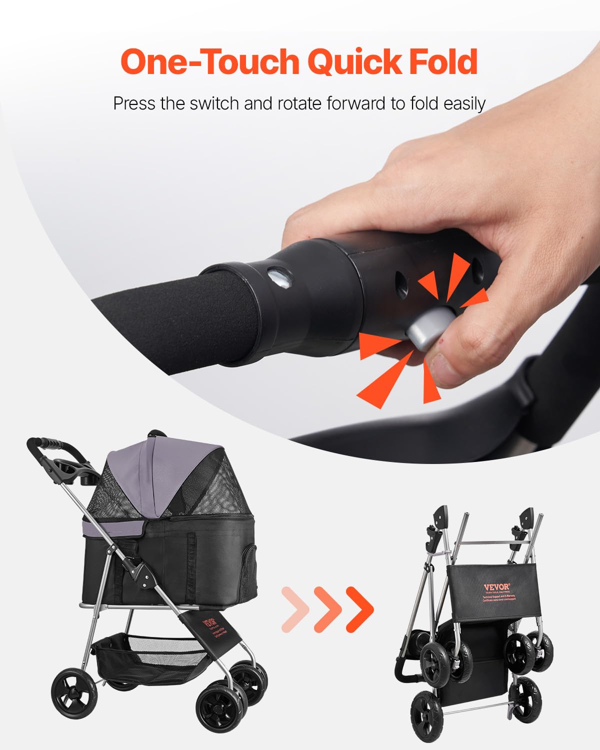 Foldable 4 Wheels Pet Stroller with Detachable Carrier D52565