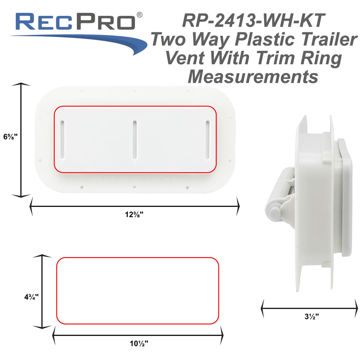 Two Way Plastic Vent with Trim Ring and Built-in Screen, 2 Pack, White U976