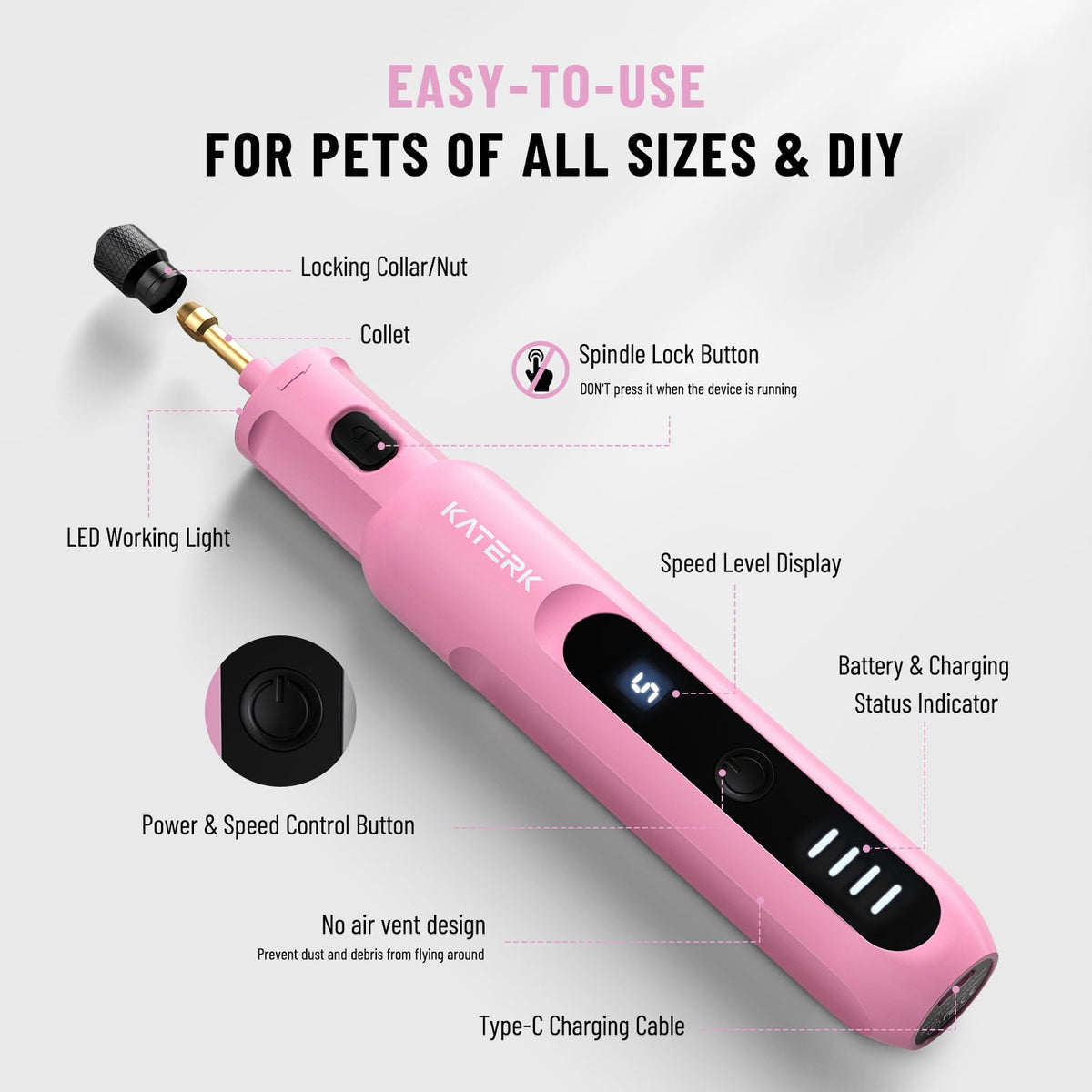 5 Speed Quiet Electric Dog Nail Grinder T91067