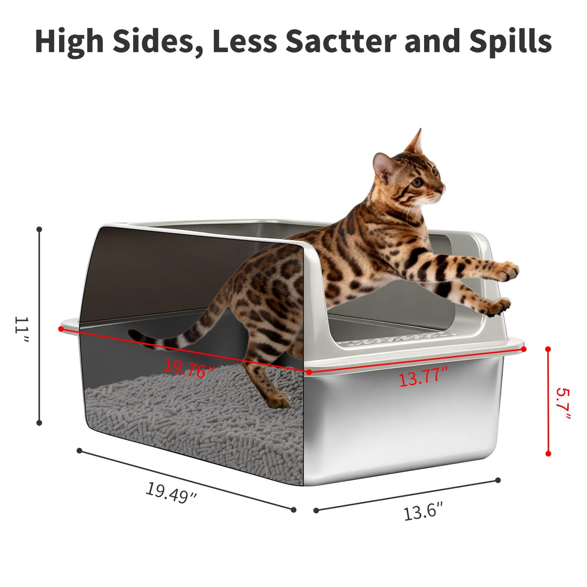 2 Pack Large Semi-Enclosed Stainless Steel Cat Litter Box with Lid Z1370