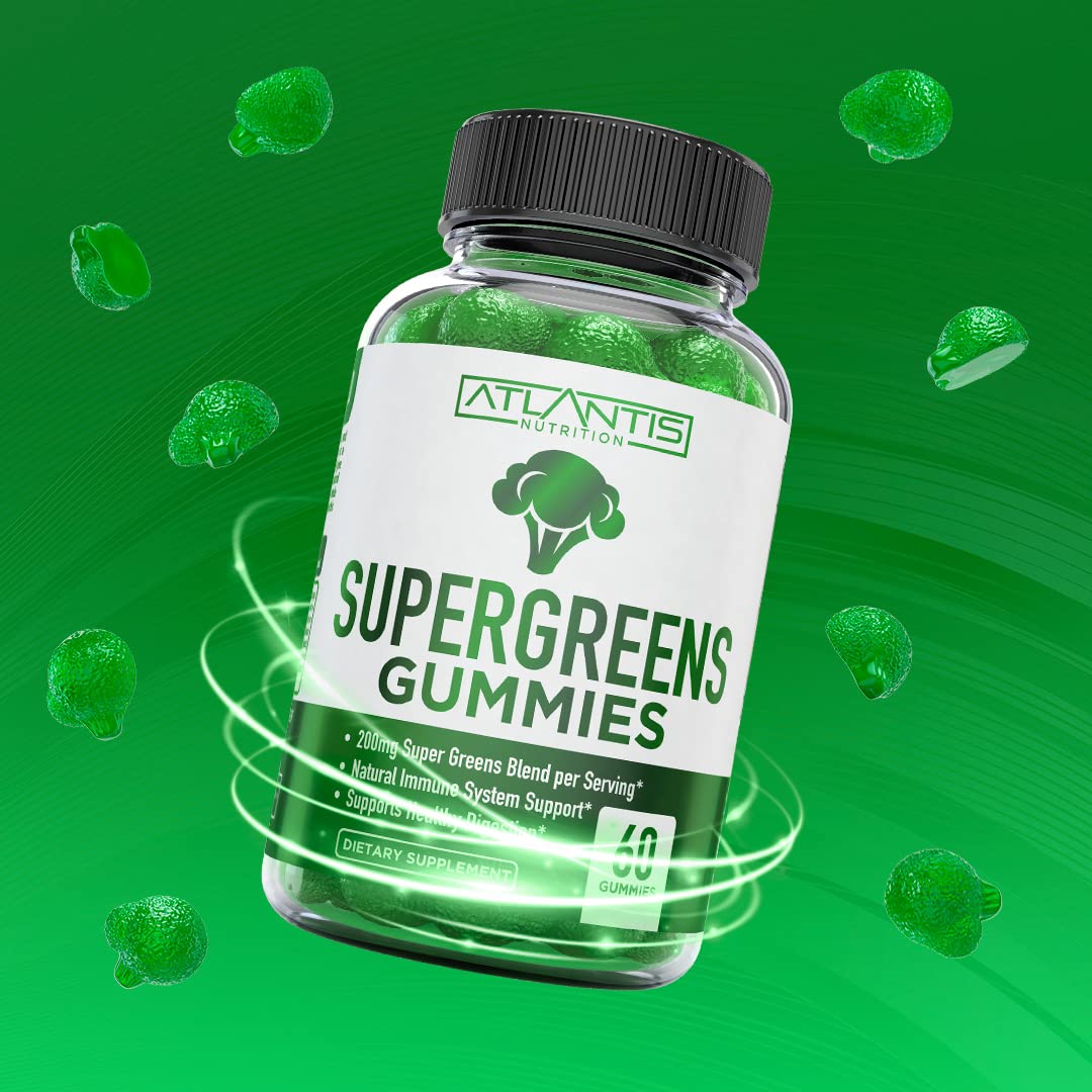 Supergreens Gummies Supplement with Spinach, Broccoli, Moringa, Beet Root, Celery, Green Tea, & Acai, Natural Raspberry Flavor, 60 cnt Y907663