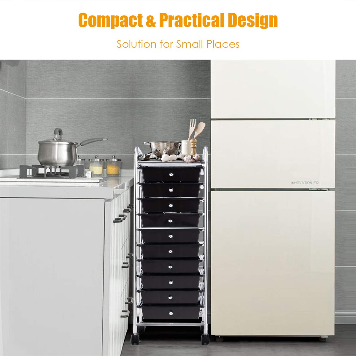 Rolling Utility Cart with 10 Drawers and Lockable Wheels U784920