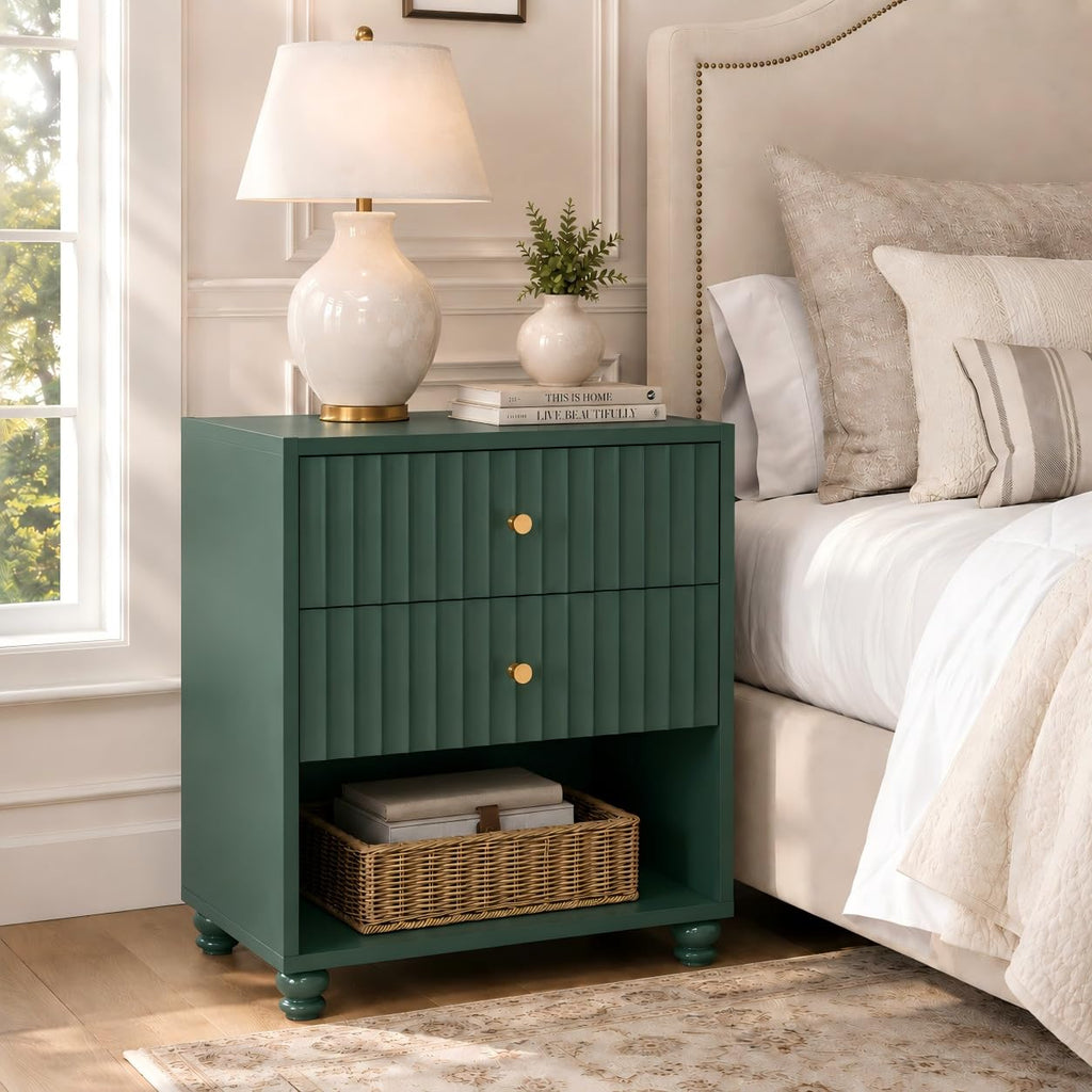 Green 2 Drawer Nightstand with Open Shelf T177