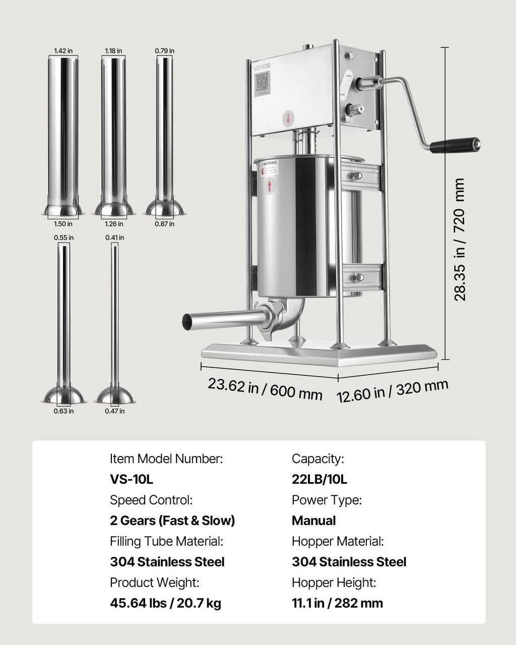 10 L Stainless Steel Vertical Manual Sausage Stuffer X908
