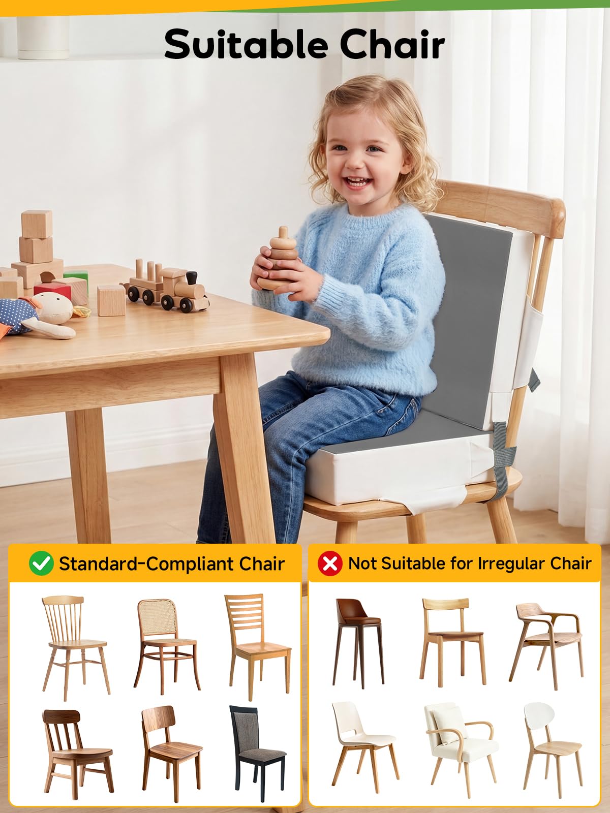 Grey Toddler Booster Seat for Kitchen Chair U24248
