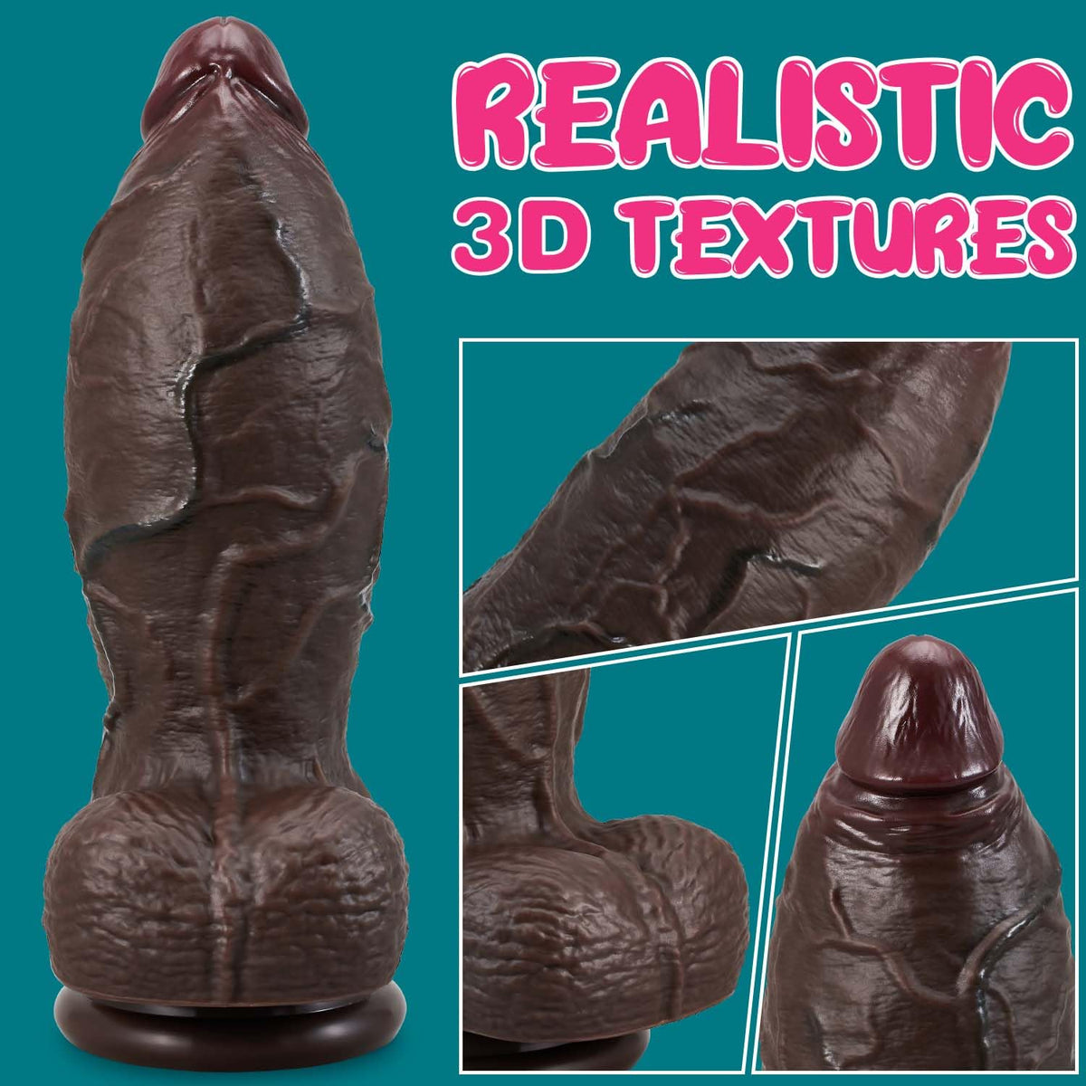 9.4 Inch Girth Black Curved Dual Density Dildo with Suction Cup N838