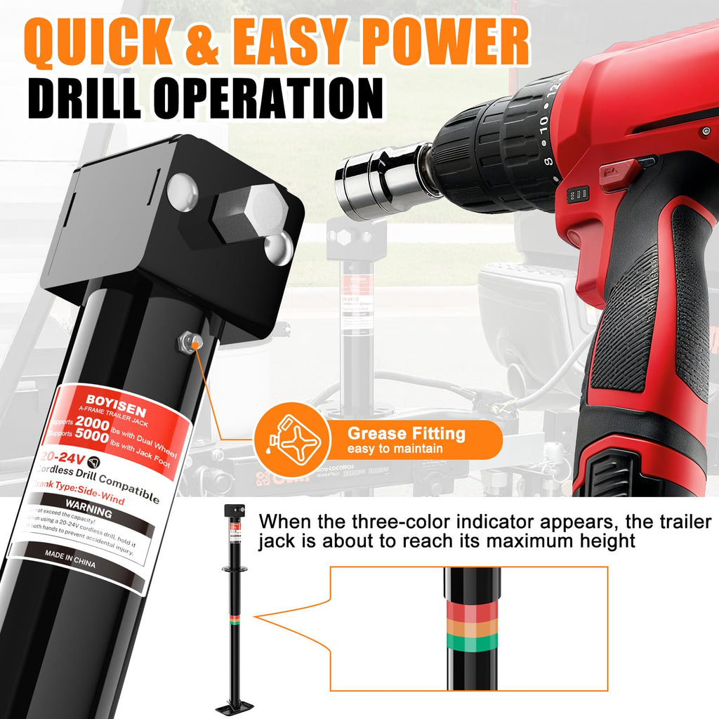 A-Frame Trailer Jack 2-in-1 5000lbs Foot Plate & 2000lbs Dual-Wheel A391230