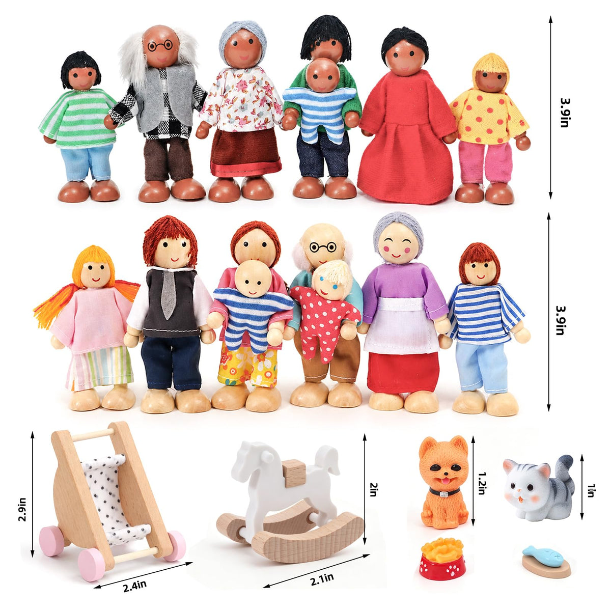 Wooden Dollhouse Family Set Figures T878