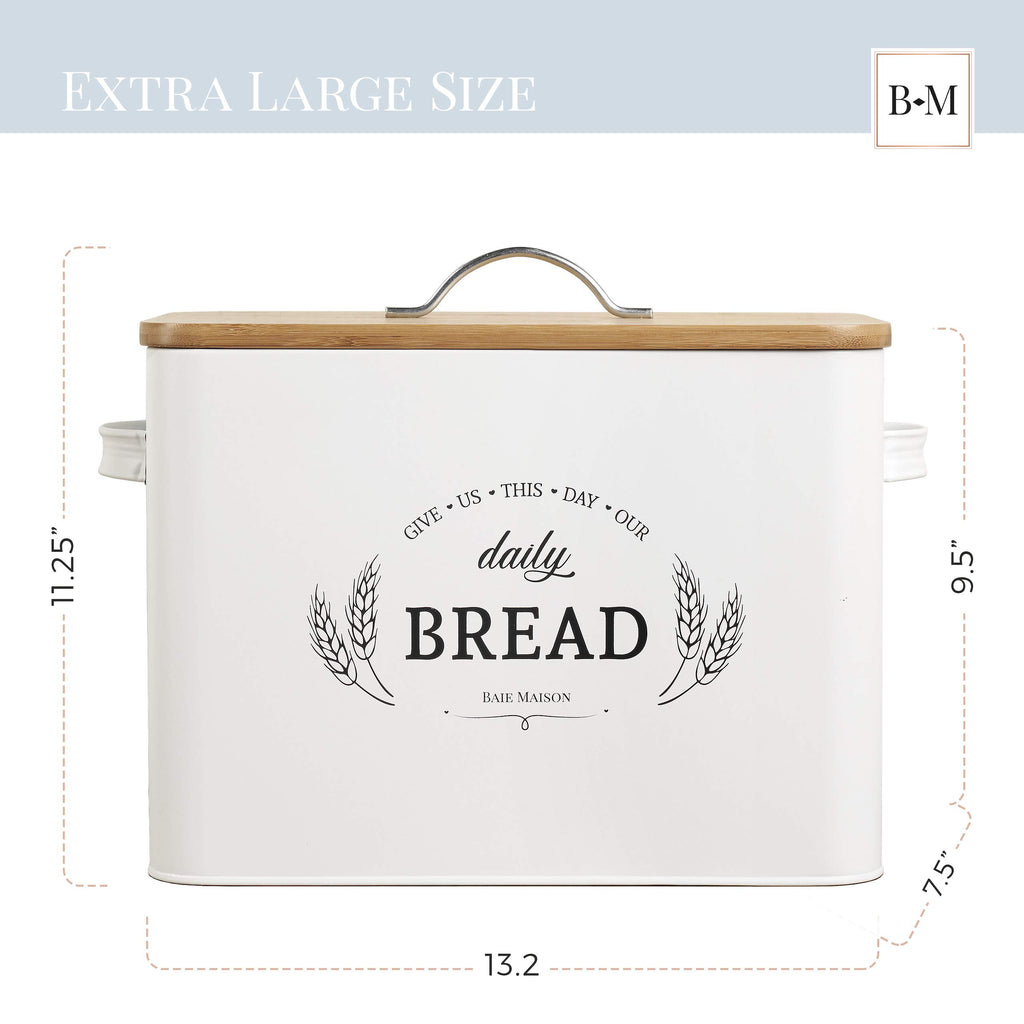 Extra Large White Farmhouse Bread Box with Canisters Set of 3 J7097