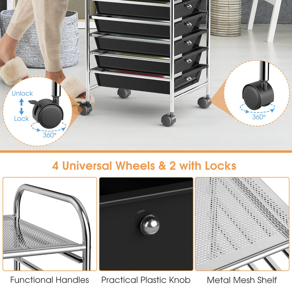 Rolling Utility Cart with 10 Drawers and Lockable Wheels U784920