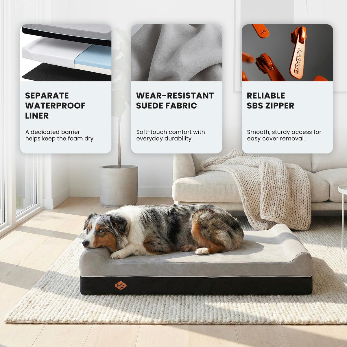 Slate Grey Memory Foam Orthopedic Dog Bed N918492