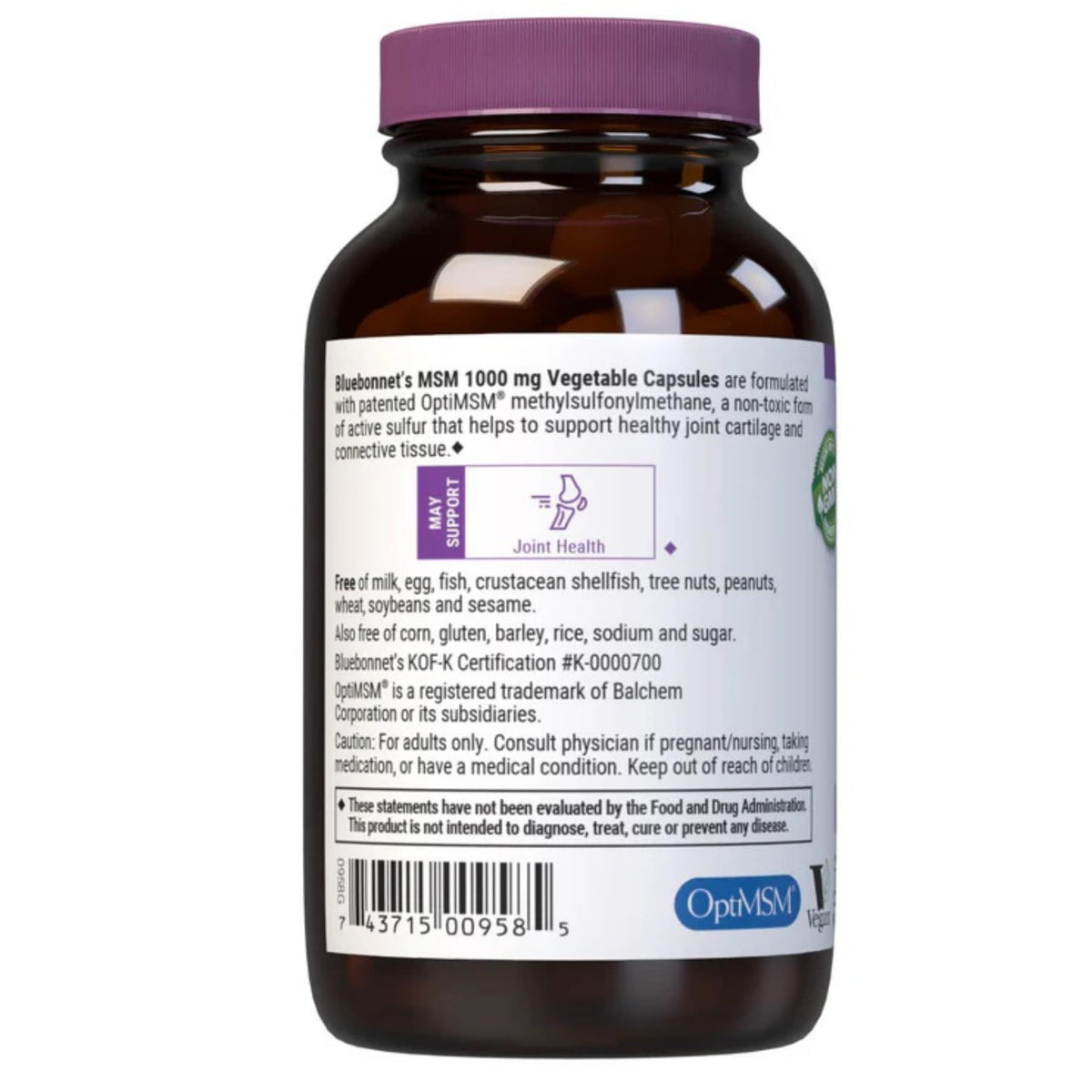 MSM 1000mg Sulfur Supplement 60 Veggie Capsules L4394