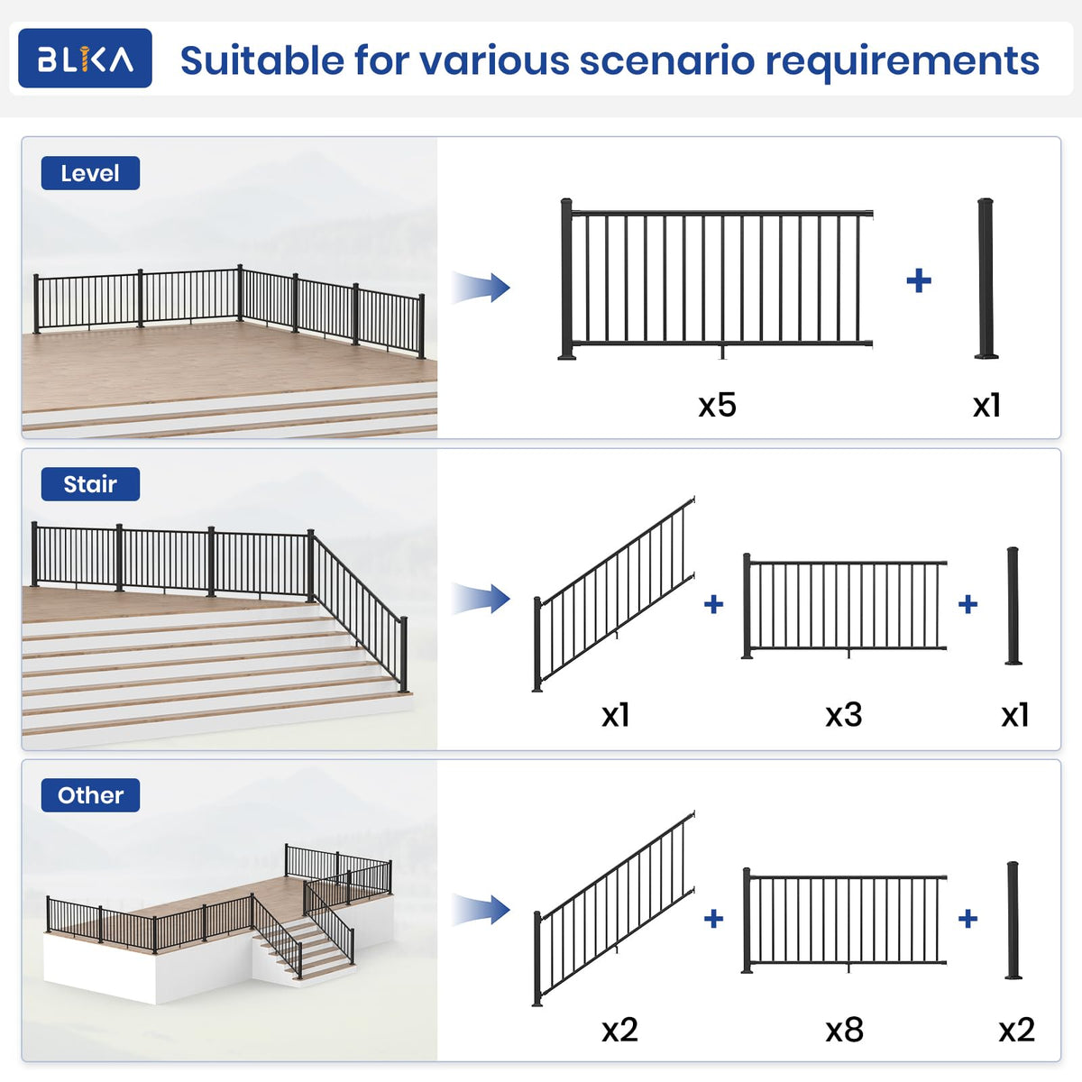 Aluminum Stair Railing Kit with Post, Matte Black Q2824