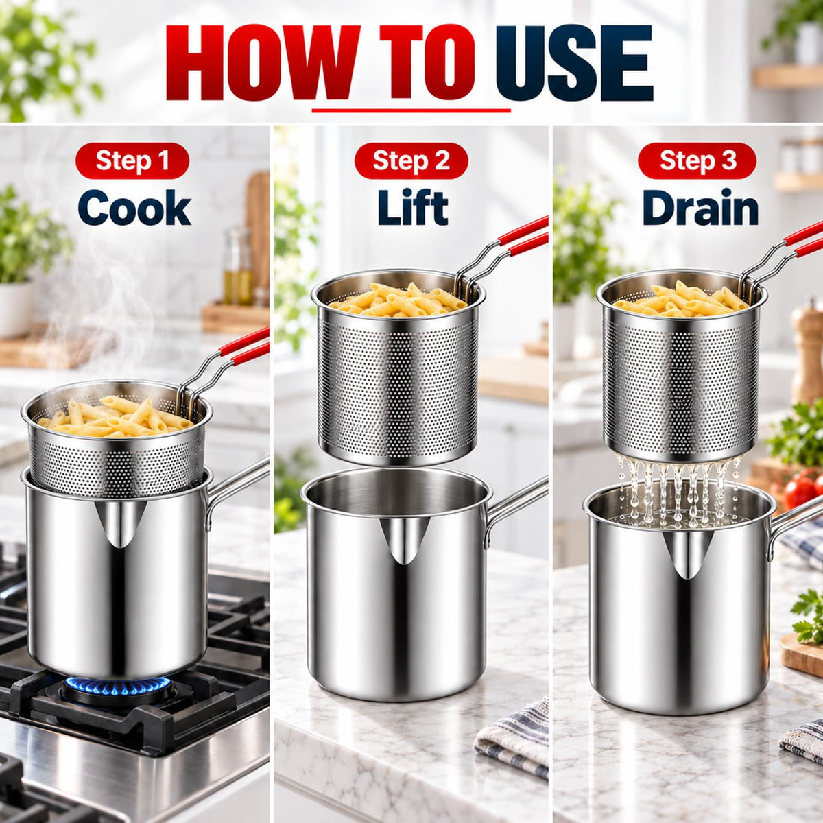 Stainless Steel Pot with Draining Basket, Five Piece Set W5814