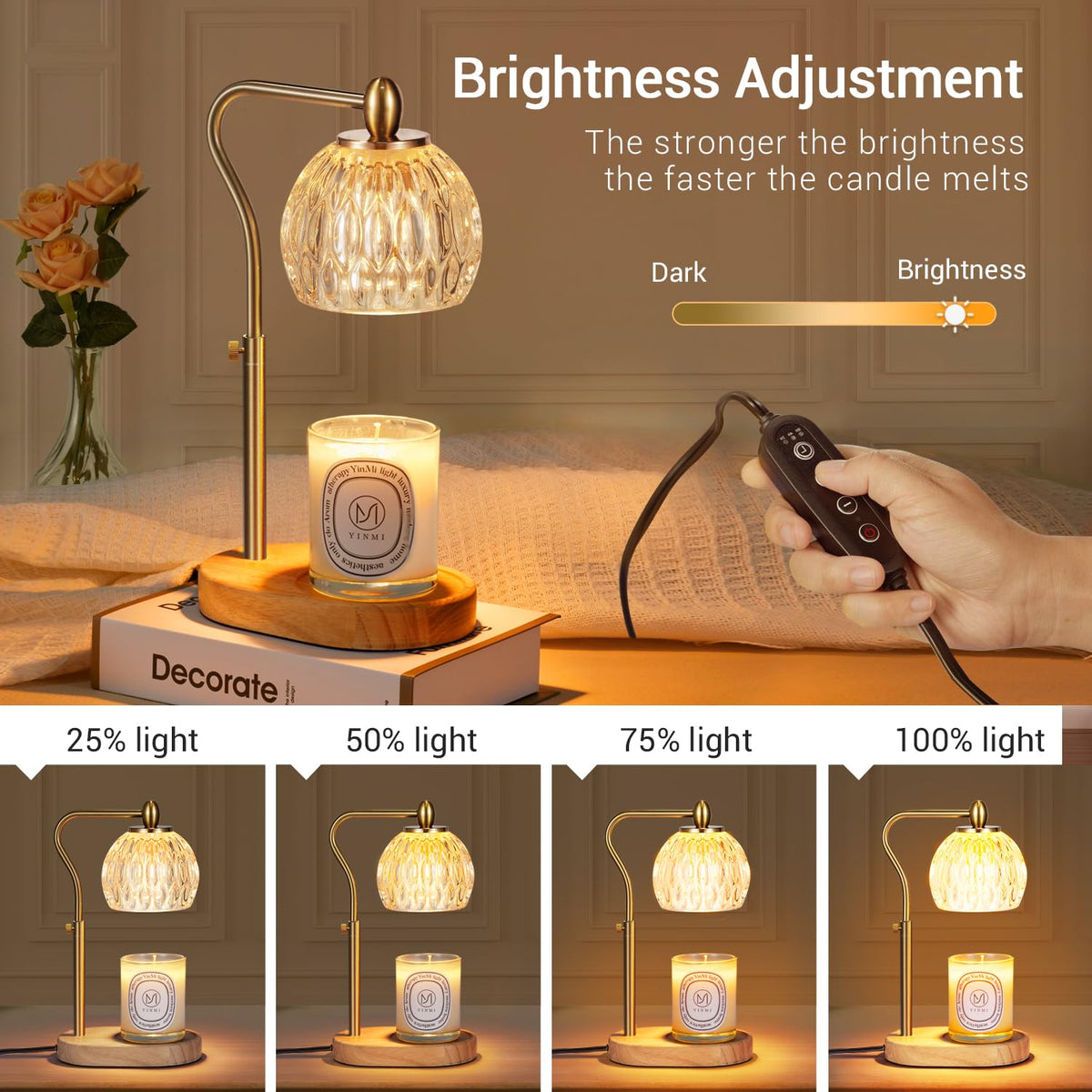 Candle Warmer Lamp with Timer & Dimmer Height Adjustable J2543