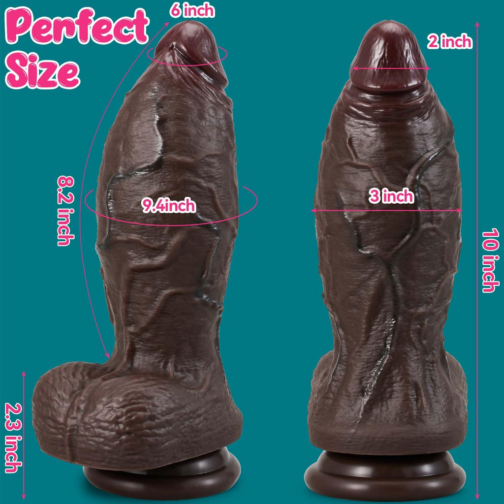 9.4 Inch Girth Black Curved Dual Density Dildo with Suction Cup N838