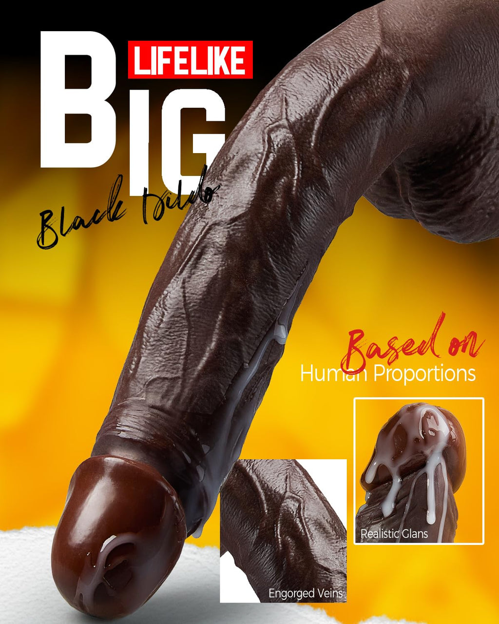 12 Inch Black Realistic Dildo with Suction Cup M504