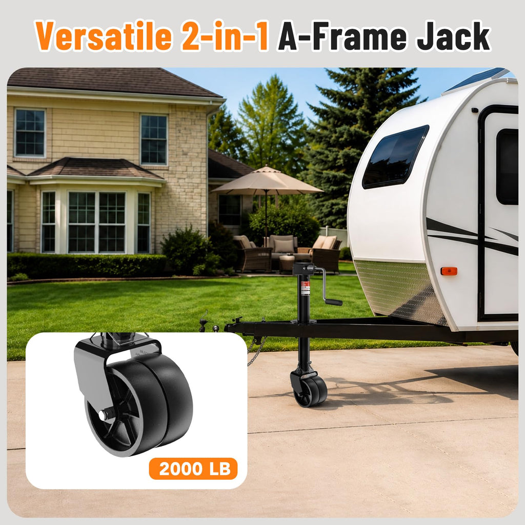 A-Frame Trailer Jack 2-in-1 5000lbs Foot Plate & 2000lbs Dual-Wheel A391230
