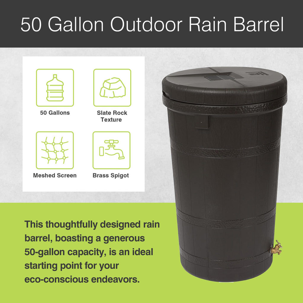 50 Gallon Oak Brown Water Collection Barrel S951