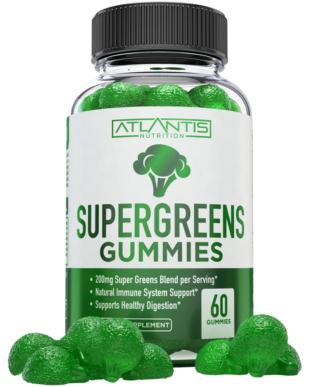Supergreens Gummies Supplement with Spinach, Broccoli, Moringa, Beet Root, Celery, Green Tea, & Acai, Natural Raspberry Flavor, 60 cnt Y907663