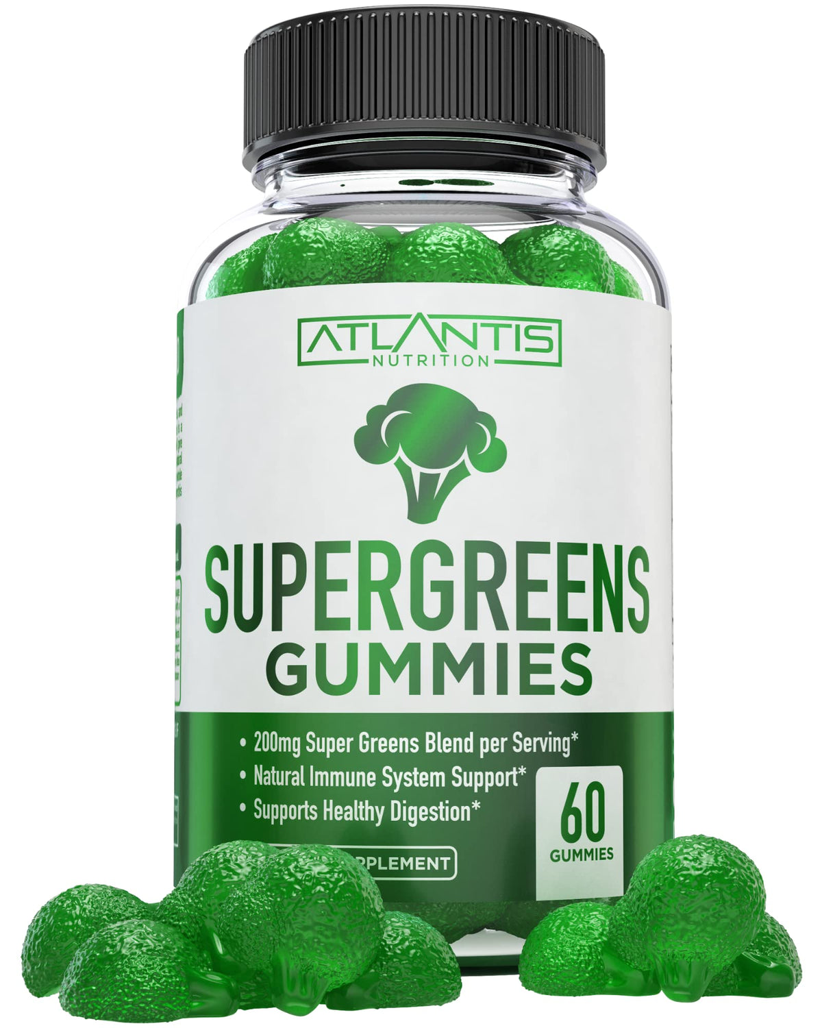 Supergreens Gummies Supplement with Spinach, Broccoli, Moringa, Beet Root, Celery, Green Tea, & Acai, Natural Raspberry Flavor, 60 cnt Y907663