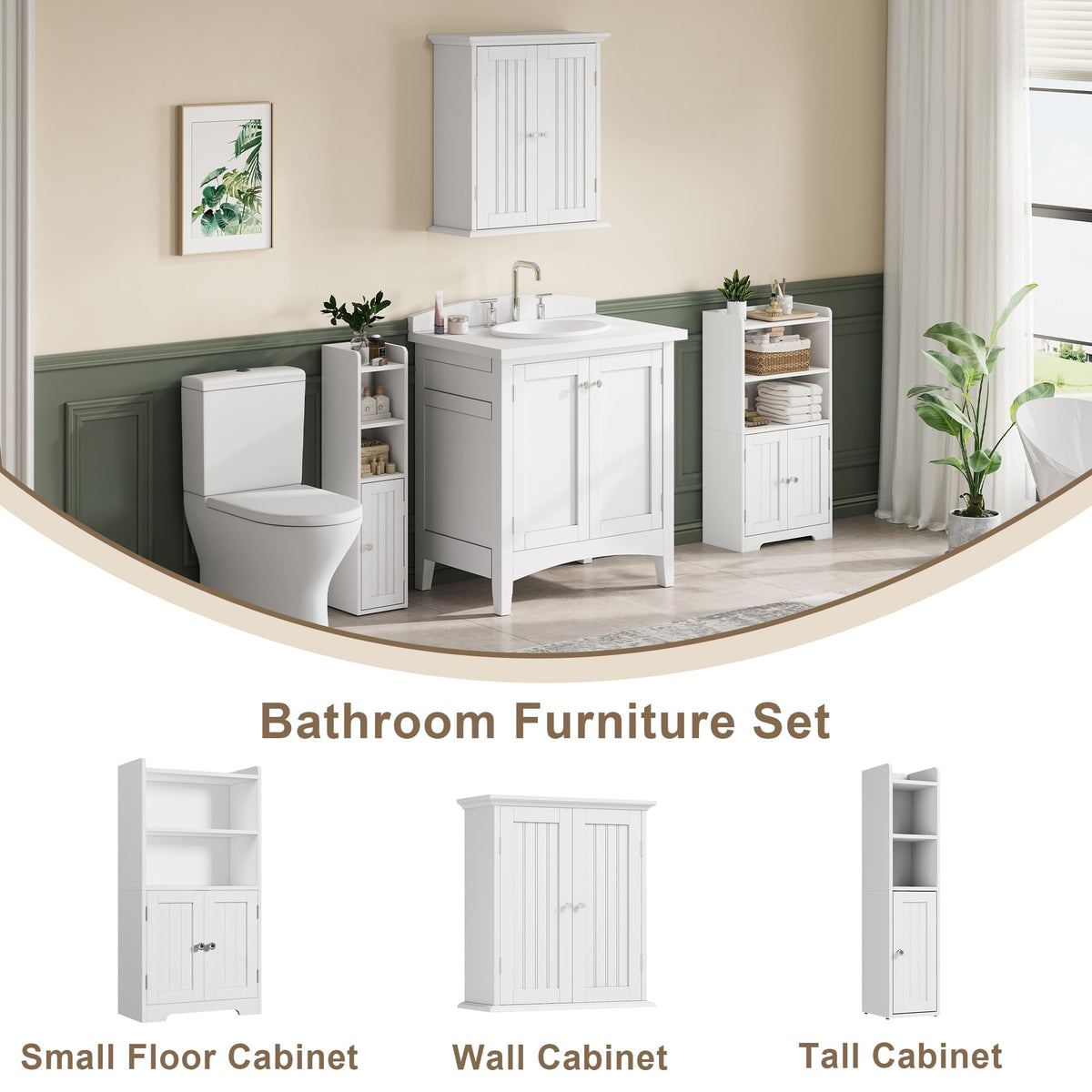 Small Bathroom Storage Cabinet with 2 Door and Shelves V9658