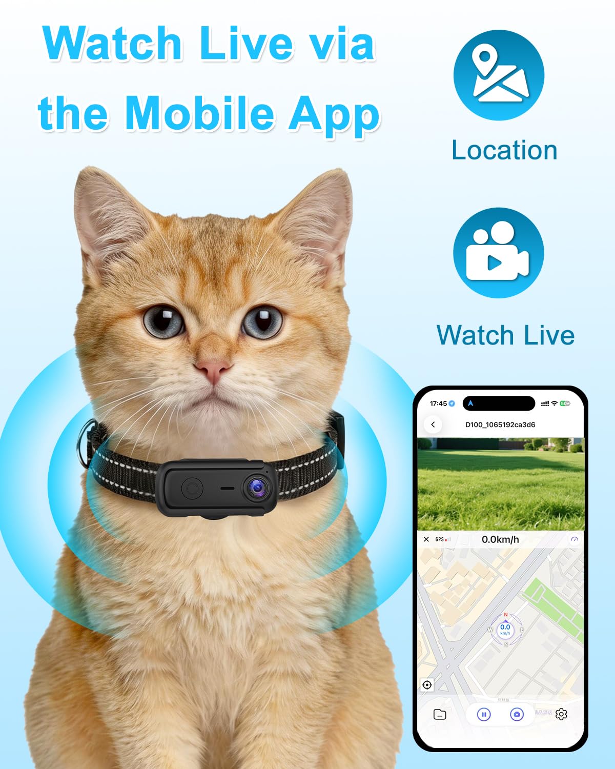 Cat Camera Collar with 1080P HD Video Record, XS-Size Pet POV Cam, 8GB SD Card D170686