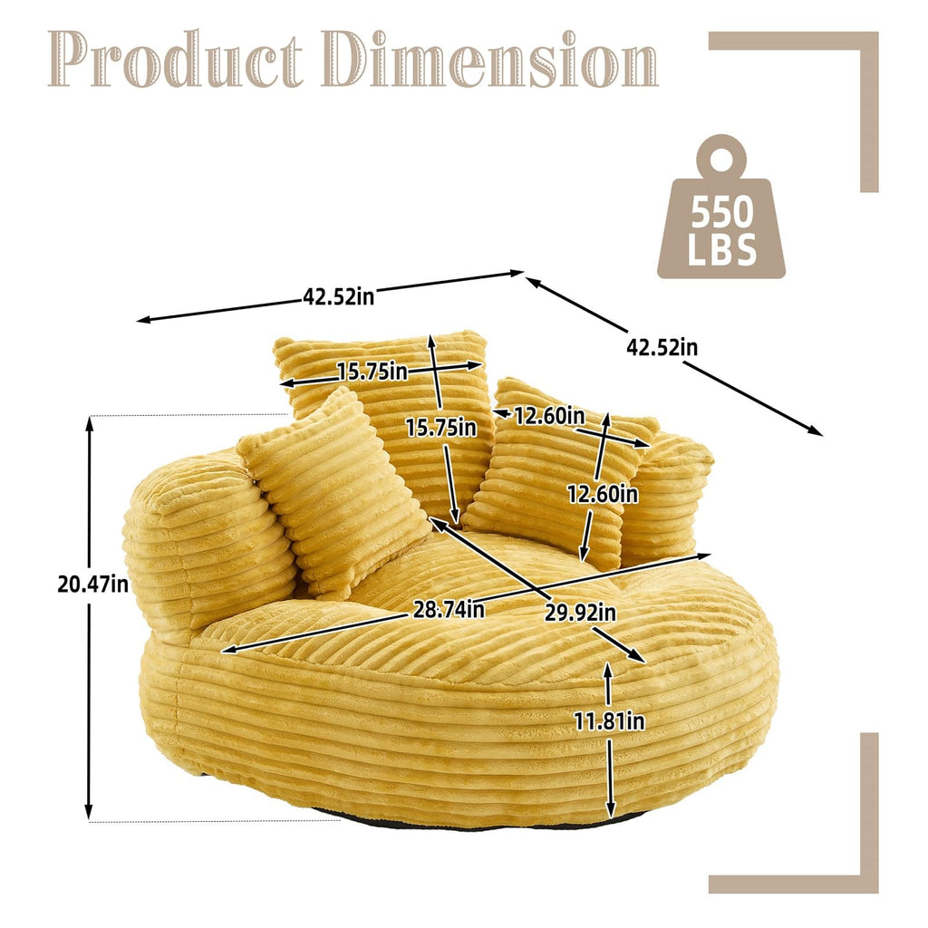 Oversized Corduroy Bean Bag Chair with 3 Pillows X76696