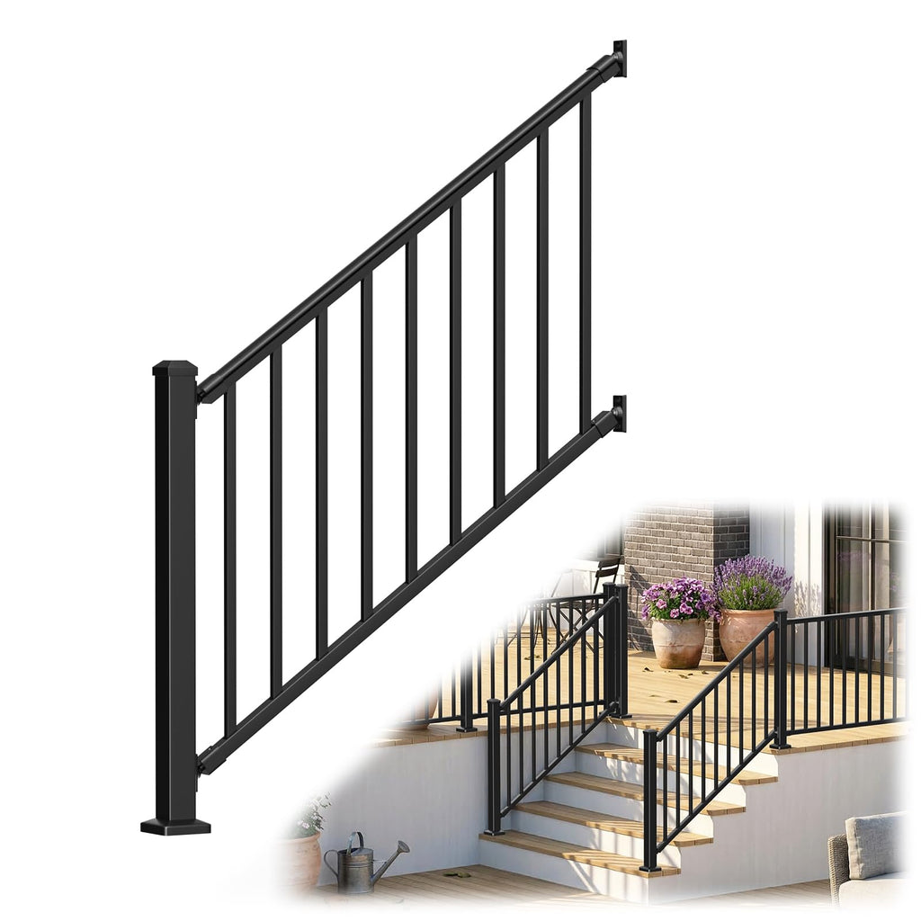 Aluminum Stair Railing Kit with Post, Matte Black Q2824
