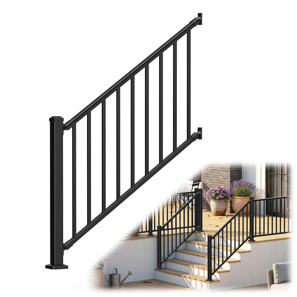 Aluminum Stair Railing Kit with Post, Matte Black Q2824